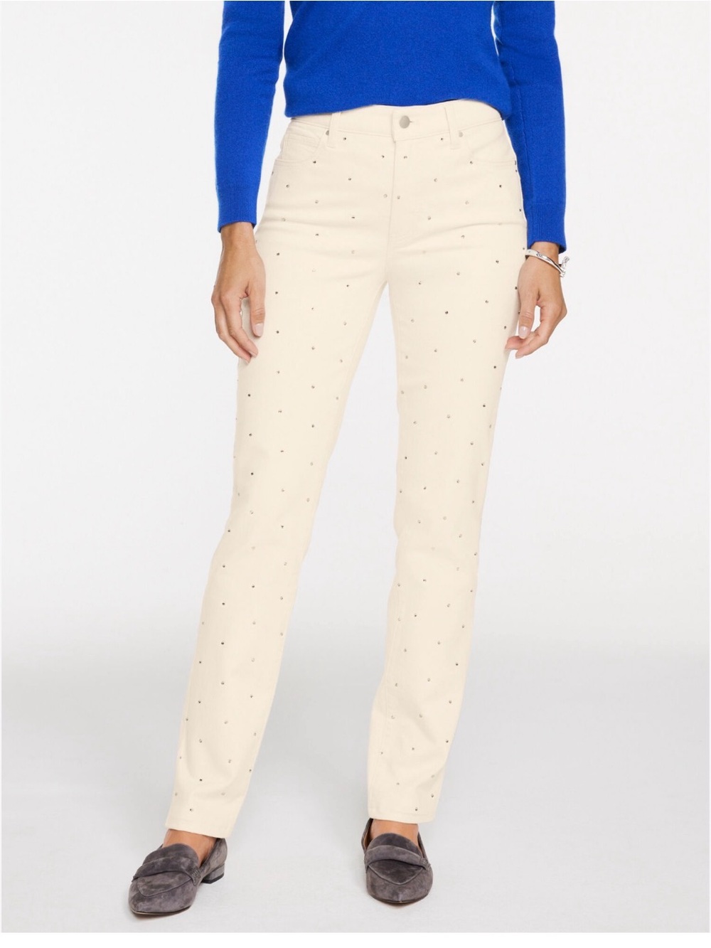 Talbots Cream Straight-Leg Jeans with rhinestones